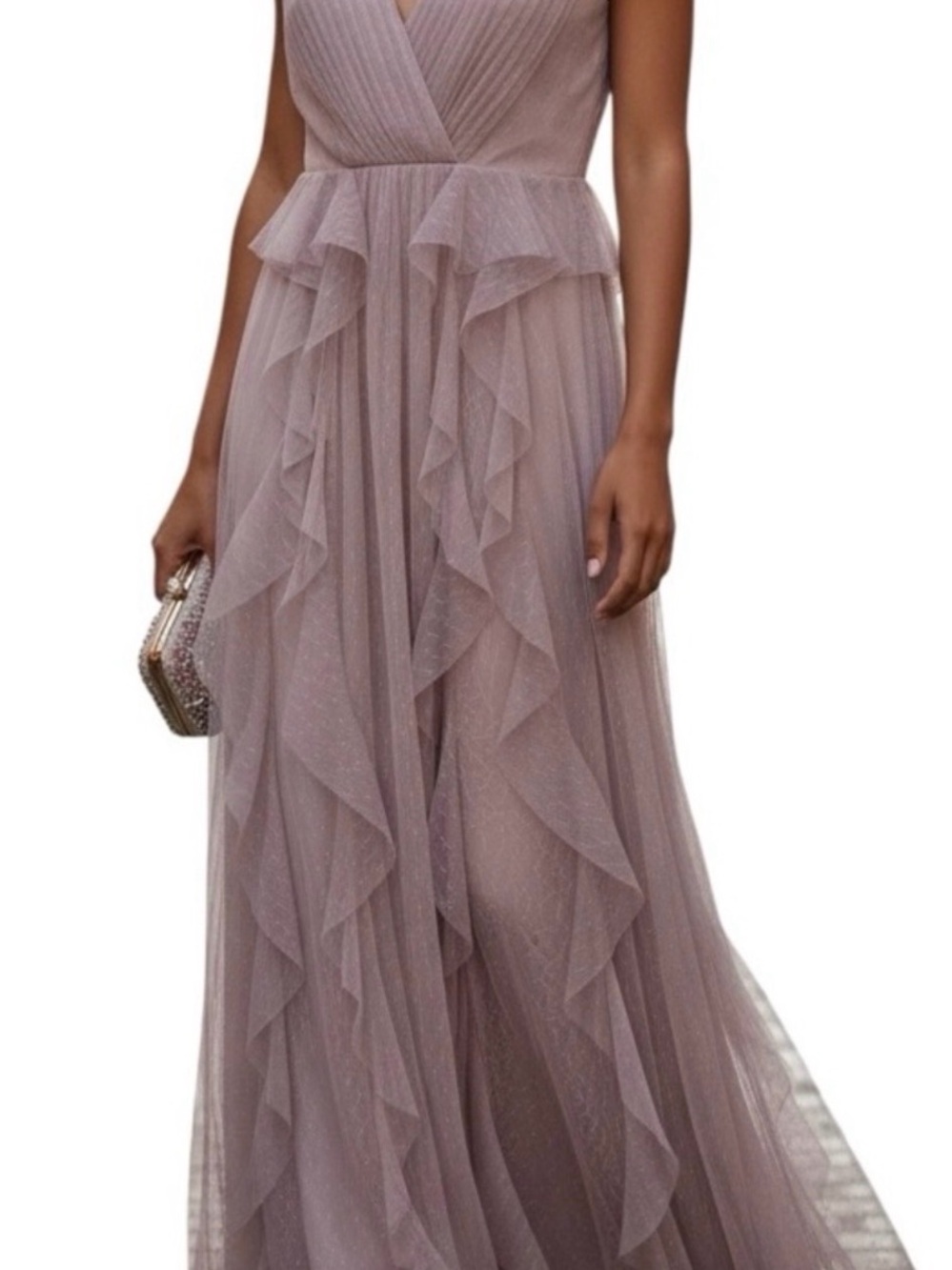 BCBGMaxAzria Dusty Mauve Layered Tulle Maxi Dress